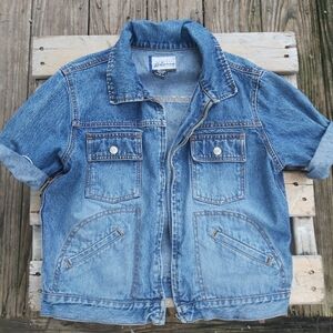 Vtg. Late 90's EUCExpress Short Sleeve Zip Up Crop Jean Jacket Xs/Small